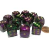 Dice>Gemini 16mm D6 Chessex Dice Block (12 Dice) - Green-Purple with Gold Pips - Your Source for Gaming Essentials