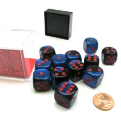 Dice>Gemini 16mm D6 Chessex Dice Block (12 Die) - Black-Starlight with Red Pips - Your Source for Gaming Essentials