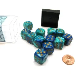 Dice>Gemini 16mm D6 Chessex Dice Block (12 Die) - Blue-Teal with Gold Pips - Your Source for Gaming Essentials