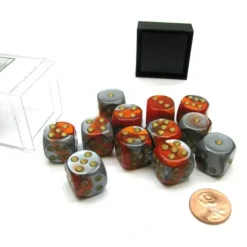 Dice>Gemini 16mm D6 Chessex Dice Block (12 Die) - Orange-Steel with Gold Pips - Your Source for Gaming Essentials