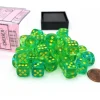 Dice>Gemini 12mm D6 Dice Block (36 Dice) - Translucent Green-Teal with Yellow Numbers - Your Source for Gaming Essentials