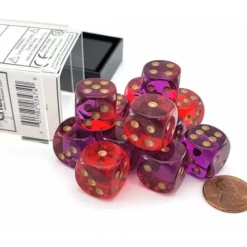 Dice>Gemini 16mm D6 Dice Block (12 Dice) - Translucent Red-Violet with Gold Numbers - Your Source for Gaming Essentials