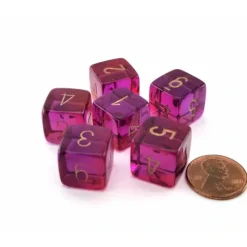 Dice>Gemini 15mm D6 Dice, 6 Pieces - Translucent Red-Violet with Gold Numbers - Your Source for Gaming Essentials