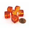Dice>Gemini 15mm D6 Dice, 6 Pieces - Translucent Red-Yellow with Gold Numbers - Your Source for Gaming Essentials