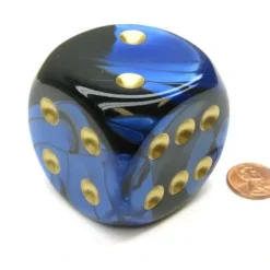 Dice>Gemini 50mm Huge Large D6 Chessex Dice, 1 Piece - Black-Blue with Gold Pips - Your Source for Gaming Essentials