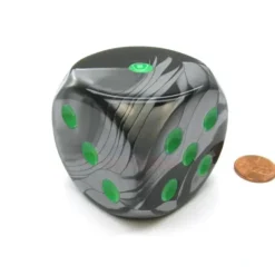 Dice>Gemini 50mm Huge Large D6 Chessex Dice, 1 Piece - Black-Grey with Green Pips - Your Source for Gaming Essentials