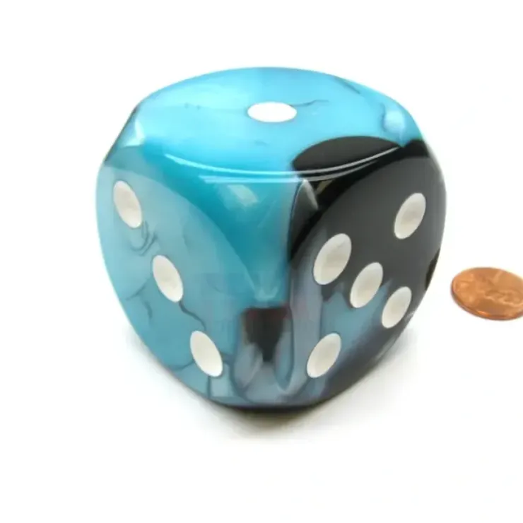 Dice>Gemini 50mm Huge Large D6 Chessex Dice, 1 Piece - Black-Shell with White Pips - Your Source for Gaming Essentials