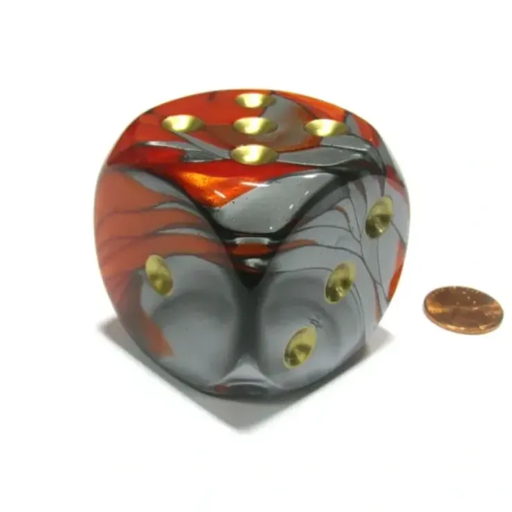 Dice>Gemini 50mm Huge Large D6 Chessex Dice, 1 Piece - Orange-Steel with Gold Pips - Your Source for Gaming Essentials