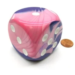 Dice>Gemini 50mm Huge Large D6 Chessex Dice, 1 Piece - Pink-Purple with White Pips - Your Source for Gaming Essentials