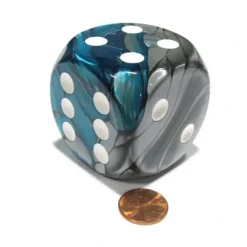 Dice>Gemini 50mm Huge Large D6 Chessex Dice, 1 Piece - Steel-Teal with White Pips - Your Source for Gaming Essentials