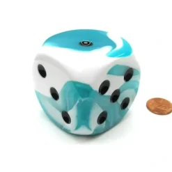 Dice>Gemini 50mm Huge Large D6 Chessex Dice, 1 Piece - Teal-White with Black Pips - Your Source for Gaming Essentials