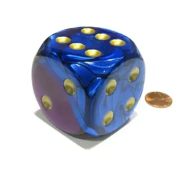 Dice>Gemini 50mm Huge Large D6 Chessex Dice, 1 Piece - Blue-Purple with Gold Pips - Your Source for Gaming Essentials