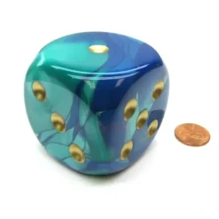 Dice>Gemini 50mm Huge Large D6 Chessex Dice, 1 Piece - Blue-Teal with Gold Pips - Your Source for Gaming Essentials