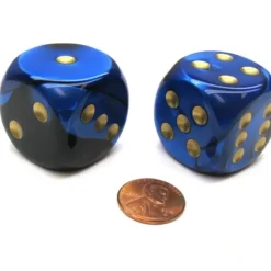 Dice>Gemini 30mm Large D6 Chessex Dice, 2 Pieces - Black-Blue with Gold Pips - Your Source for Gaming Essentials