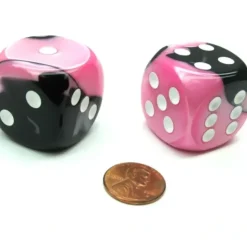 Dice>Gemini 30mm Large D6 Chessex Dice, 2 Pieces - Black-Pink with White Pips - Your Source for Gaming Essentials