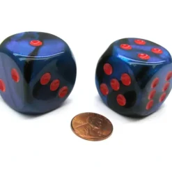 Dice>Gemini 30mm Large D6 Chessex Dice, 2 Pieces - Black-Starlight with Red Pips - Your Source for Gaming Essentials