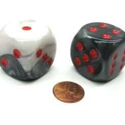 Dice>Gemini 30mm Large D6 Chessex Dice, 2 Pieces - Black-White with Red Pips - Your Source for Gaming Essentials