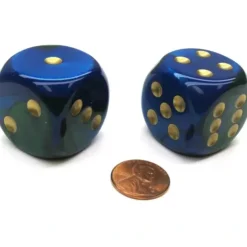 Dice>Gemini 30mm Large D6 Chessex Dice, 2 Pieces - Blue-Green with Gold Pips - Your Source for Gaming Essentials