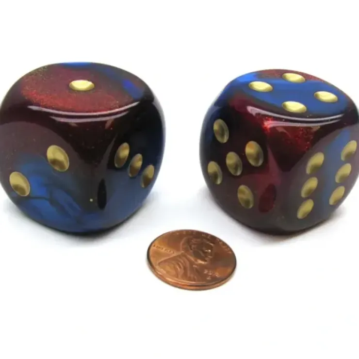 Dice>Gemini 30mm Large D6 Chessex Dice, 2 Pieces - Blue-Magenta with Gold Pips - Your Source for Gaming Essentials