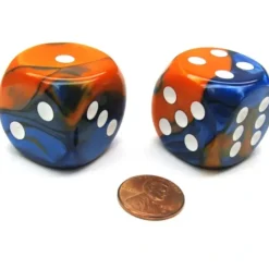 Dice>Gemini 30mm Large D6 Chessex Dice, 2 Pieces - Blue-Orange with White Pips - Your Source for Gaming Essentials