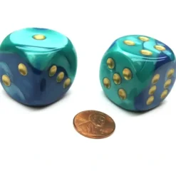 Dice>Gemini 30mm Large D6 Chessex Dice, 2 Pieces - Blue-Teal with Gold Pips - Your Source for Gaming Essentials