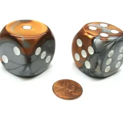 Dice>Gemini 30mm Large D6 Chessex Dice, 2 Pieces - Copper-Steel with White Pips - Your Source for Gaming Essentials