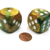 Dice>Gemini 30mm Large D6 Chessex Dice, 2 Pieces - Gold-Green with White Pips - Your Source for Gaming Essentials