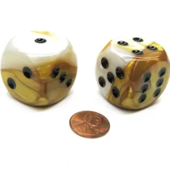 Dice>Gemini 30mm Large D6 Chessex Dice, 2 Pieces - Gold-White with Black Pips - Your Source for Gaming Essentials