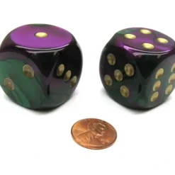Dice>Gemini 30mm Large D6 Chessex Dice, 2 Pieces - Green-Purple with Gold Pips - Your Source for Gaming Essentials