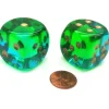 Dice>Gemini 30mm Large D6 Chessex Dice, 2 Pieces - Green-Teal with Gold Pips - Your Source for Gaming Essentials