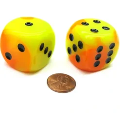 Dice>Gemini 30mm Large D6 Chessex Dice, 2 Pieces - Orange-Yellow with Black Pips - Your Source for Gaming Essentials