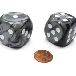 Dice>Gemini 30mm Large D6 Chessex Dice, 2 Pieces - Purple-Steel with White Pips - Your Source for Gaming Essentials