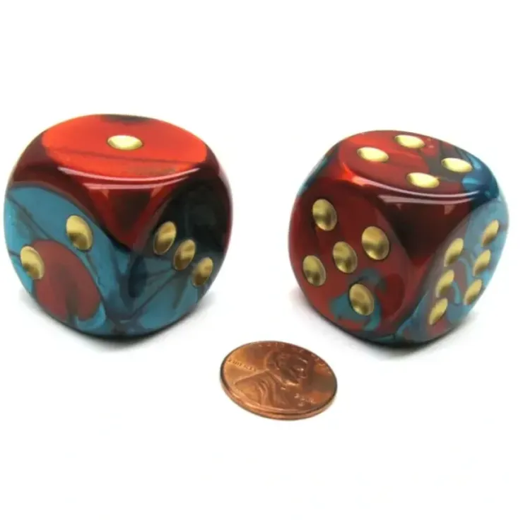 Dice>Gemini 30mm Large D6 Chessex Dice, 2 Pieces - Red-Teal with Gold Pips - Your Source for Gaming Essentials
