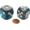 Dice>Gemini 30mm Large D6 Chessex Dice, 2 Pieces - Steel-Teal with White Pips - Your Source for Gaming Essentials