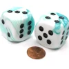 Dice>Gemini 30mm Large D6 Chessex Dice, 2 Pieces - Teal-White with Black Pips - Your Source for Gaming Essentials