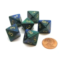 Dice>Gemini 15mm 8 Sided D8 Chessex Dice, 6 Pieces - Blue-Green with Gold - Your Source for Gaming Essentials