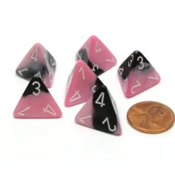 Dice>Gemini 18mm 4 Sided D4 Chessex Dice, 6 Pieces - Black-Pink with White - Your Source for Gaming Essentials