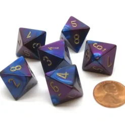 Dice>Gemini 15mm 8 Sided D8 Chessex Dice, 6 Pieces - Blue-Purple with Gold - Your Source for Gaming Essentials