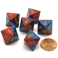 Dice>Gemini 15mm 8 Sided D8 Chessex Dice, 6 Pieces - Blue-Red with Gold - Your Source for Gaming Essentials