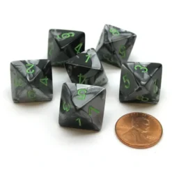 Dice>Gemini 15mm 8 Sided D8 Chessex Dice, 6 Pieces - Black-Grey with Green - Your Source for Gaming Essentials