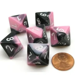 Dice>Gemini 15mm 8 Sided D8 Chessex Dice, 6 Pieces - Black-Pink with White - Your Source for Gaming Essentials