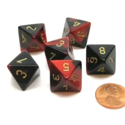 Dice>Gemini 15mm 8 Sided D8 Chessex Dice, 6 Pieces - Black-Red with Gold - Your Source for Gaming Essentials