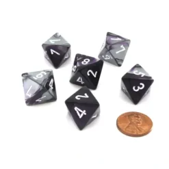 Dice>Gemini 15mm 8 Sided D8 Chessex Dice, 6 Pieces - Purple-Steel with White - Your Source for Gaming Essentials