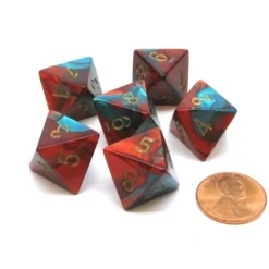 Dice>Gemini 15mm 8 Sided D8 Chessex Dice, 6 Pieces - Red-Teal with Gold - Your Source for Gaming Essentials