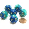 Dice>Gemini 18mm 12 Sided D12 Chessex Dice, 6 Pieces - Blue-Teal with Gold - Your Source for Gaming Essentials
