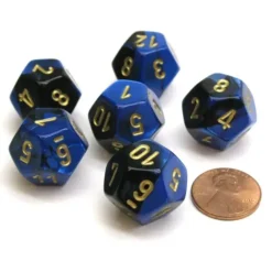 Dice>Gemini 18mm 12 Sided D12 Chessex Dice, 6 Pieces - Black-Blue with Gold - Your Source for Gaming Essentials