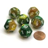 Dice>Gemini 18mm 12 Sided D12 Chessex Dice, 6 Pieces - Gold-Green with White - Your Source for Gaming Essentials