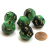 Dice>Gemini 18mm 12 Sided D12 Chessex Dice, 6 Pieces - Black-Green with Gold - Your Source for Gaming Essentials