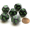 Dice>Gemini 18mm 12 Sided D12 Chessex Dice, 6 Pieces - Black-Grey with Green - Your Source for Gaming Essentials