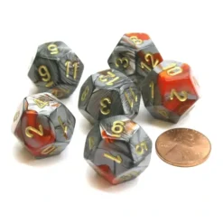 Dice>Gemini 18mm 12 Sided D12 Chessex Dice, 6 Pieces - Orange-Steel with Gold - Your Source for Gaming Essentials